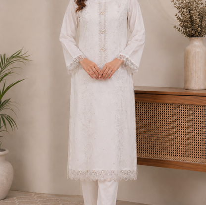 White Embroidered Lawn 3-Piece Suit