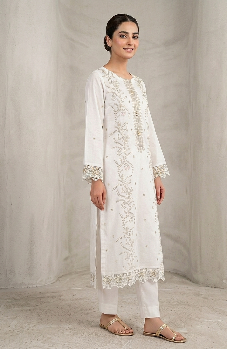 White Embroidered Lawn 3-Piece Suit